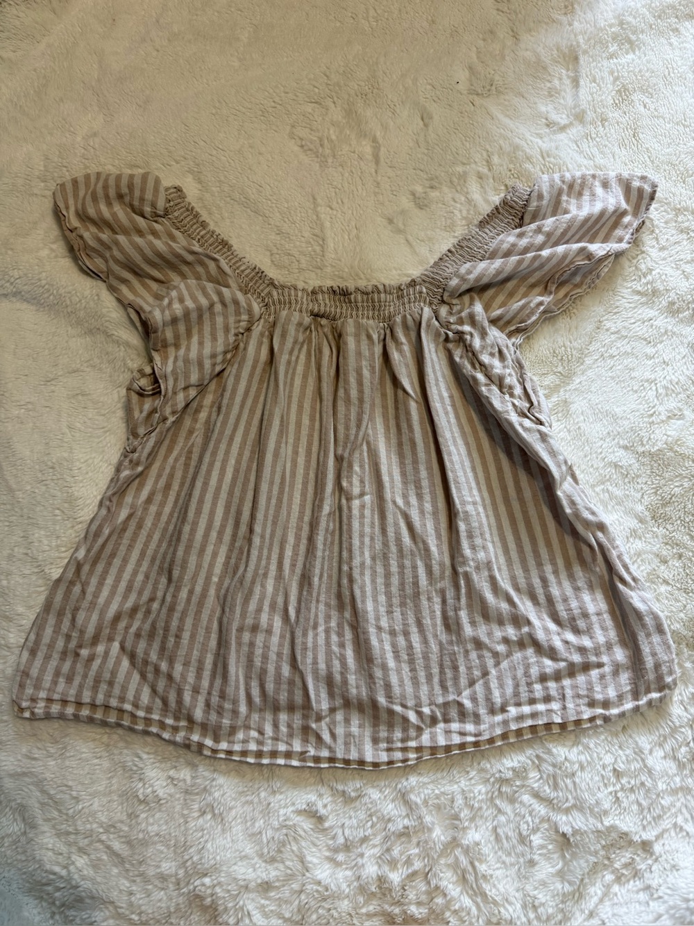 a new day Women’s Taupe and White Striped Off-Shoulder Top